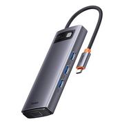Huby USB - Baseus Metal Gleam Series stacja dokująca HUB 6 w 1 USB Typ C - 1 x HDMI / 3 x USB 3.2 Gen. 1 / 1 x Power Delivery / 1 x VGA szary (WKWG030013) - miniaturka - grafika 1