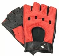 Rękawiczki - Rękawiczki skórzane bez palców ze skóry z jelenia, pomarańczowo - czarne - miniaturka - grafika 1