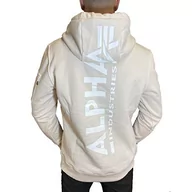 Bluzy męskie - ALPHA INDUSTRIES Męska bluza z kapturem z neonowym nadrukiem, Jet Stream White/White, XL - miniaturka - grafika 1
