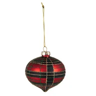 Bombki - Bombka szklana dekorowana złotym brokatem krata 8 cm czerwono-zielony - miniaturka - grafika 1