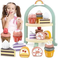 Zabawy w naśladowanie dorosłych - Cukiernia drewniany zestaw do herbaty akcesoria do zabawy Drewniana Patera Dla Dzieci Duży Zestaw Przekąski Ciastka - miniaturka - grafika 1
