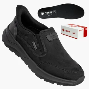 Buty Męskie RIEKER Półbuty Skórzane Sportowe Czarne 06052-00 Czarny 46 - Półbuty męskie - miniaturka - grafika 1