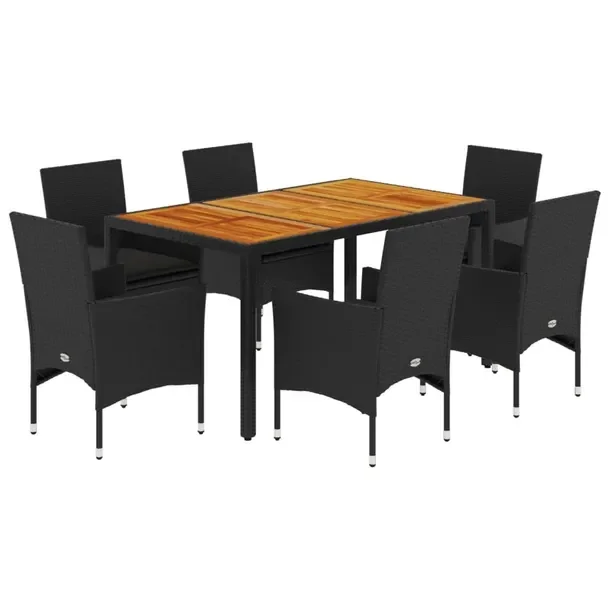 Zestaw mebli ogrodowych czarny rattan PE, stół 150x90x75 cm, krzesła 53x
