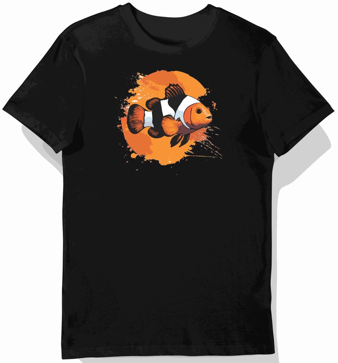 Koszulka męska czarna z motywem pomarańczowej ryby w paski M