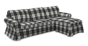 Dekoria Pokrowiec na sofę Ektorp 2-osobową i leżankę krata czarno-biała 252 x 163 x 88 cm Edinburgh 1014-115-74 - Meble modułowe i akcesoria - miniaturka - grafika 1