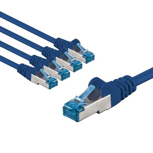 goobay 66034 Kabel sieciowy CAT 6A w zestawie 5 szt. / kabel krosowy ekranowany S/FTP/CU Ethernet, PiMF, LSZH/Cat 6a kabel z 10 Gbits/niebieski / 5 x 3 m
