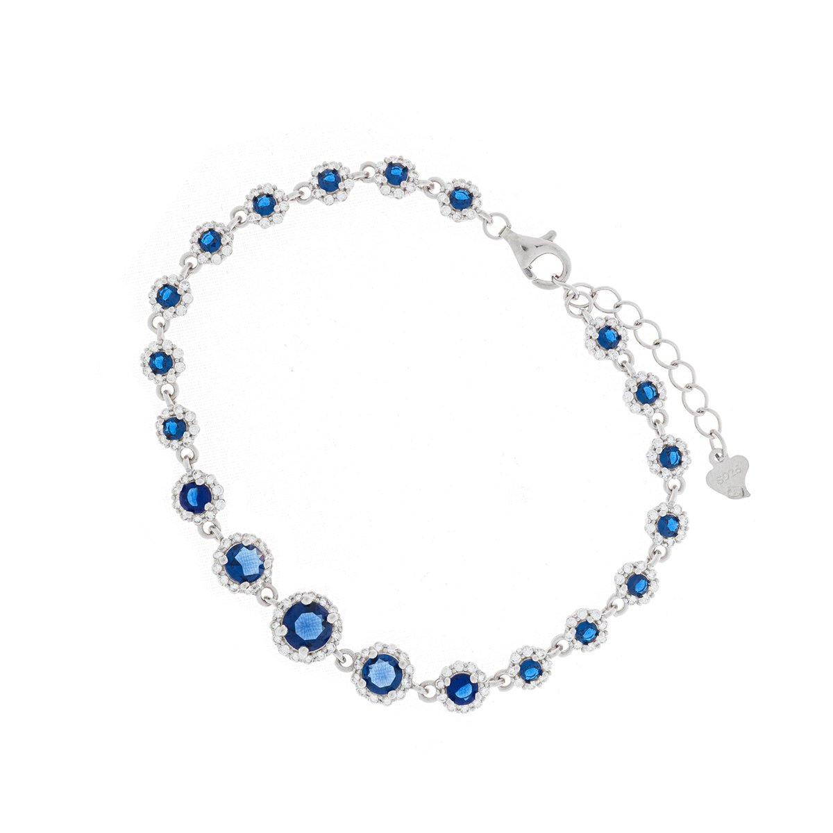 Srebrna bransoletka 925 Niebieskie Okrągłe Cyrkonie