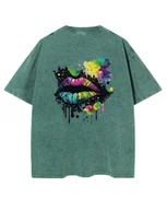 Koszulki i topy damskie - Damska koszulka oversize efekt sprania Kolorowe Usta Zielona 3XL - miniaturka - grafika 1