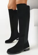 Kozaki damskie - Czarne Kozaki do Kolana z Imitacji Zamszu Navese - miniaturka - grafika 1