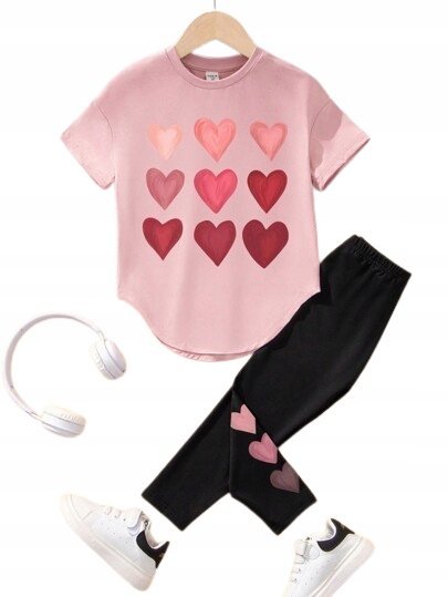 SHEIN CZARNE LEGGINSY DZIEWCZĘCE Z NADRUKIEM DŁUGIE 128-134CM 11EB