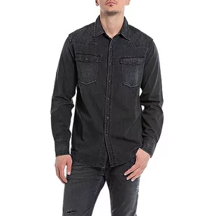 Replay męska koszula jeansowa, 099 Black Delavè, XXL - Koszule męskie - miniaturka - grafika 1