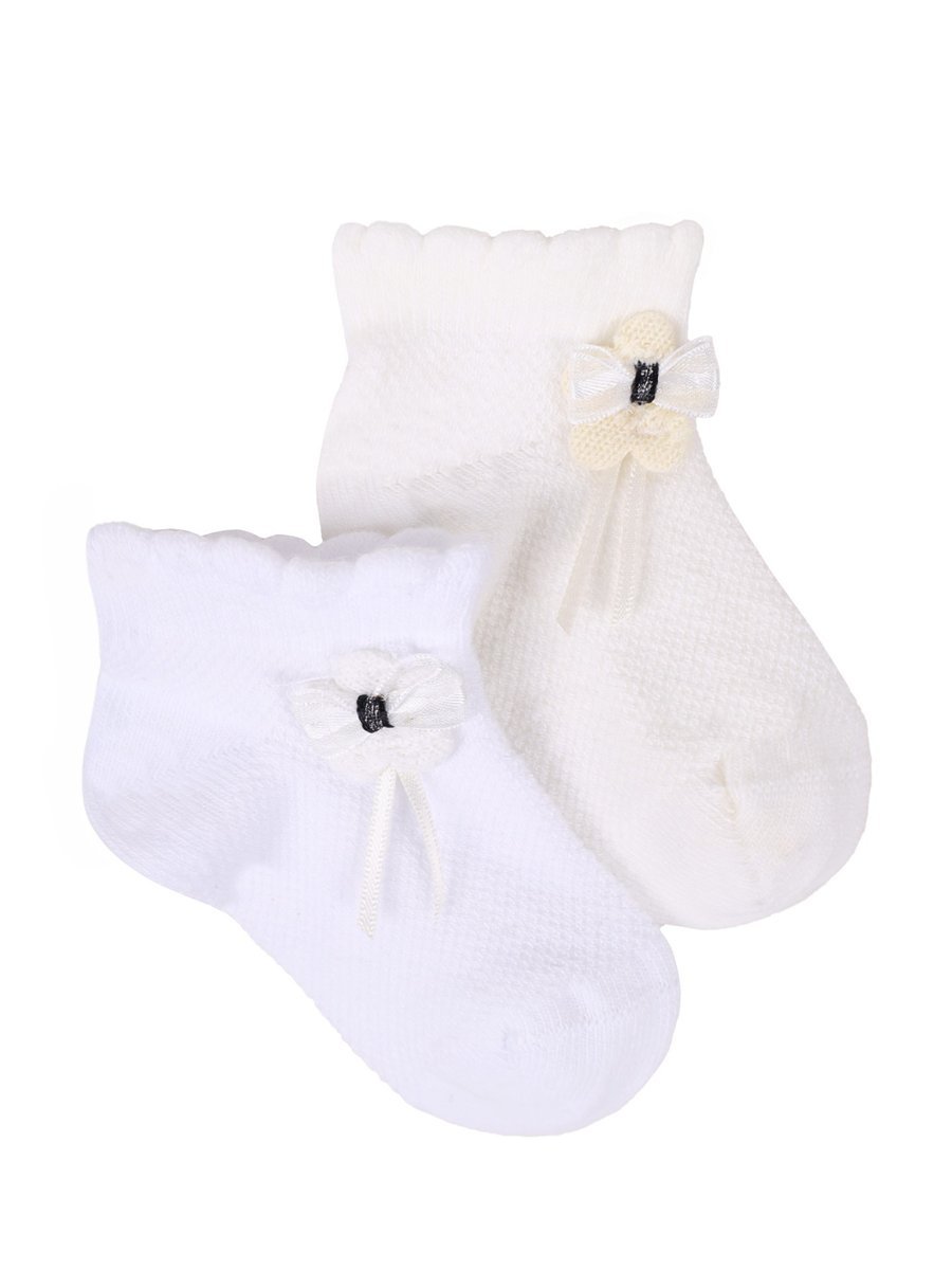 Skarpety dziewczęce bawełniane ażurowe z kwiatkiem 2PAK 12-18 miesięcy YOCLUB