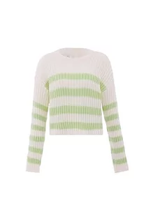 Swetry damskie - Libbi Damski sweter w paski Wełna biała limonka M/L, Wełna biała, limonka, M - grafika 1