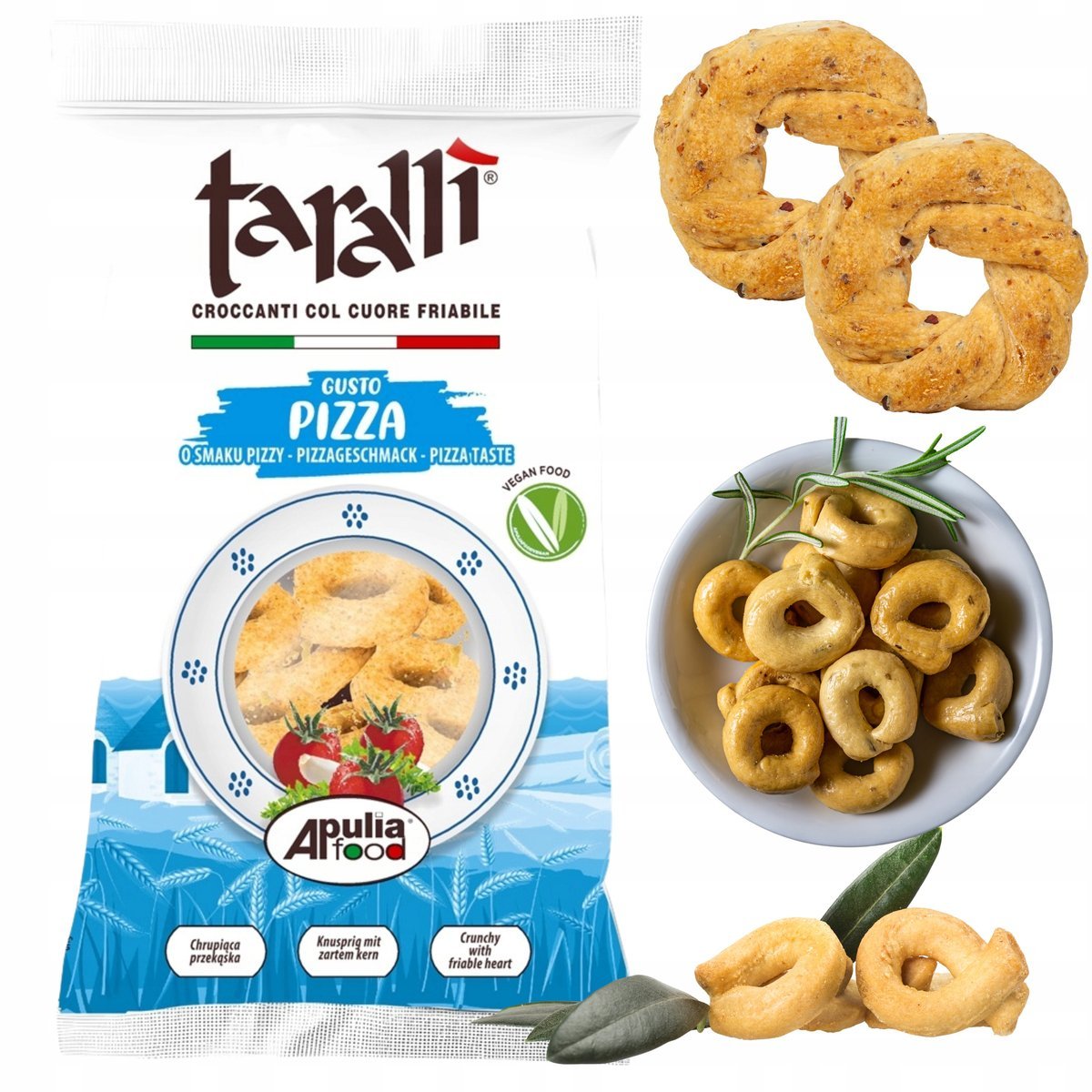 Tarallini o smaku PIZZY włoskie Chlebki chrupiąca przekąska 100g Taralli