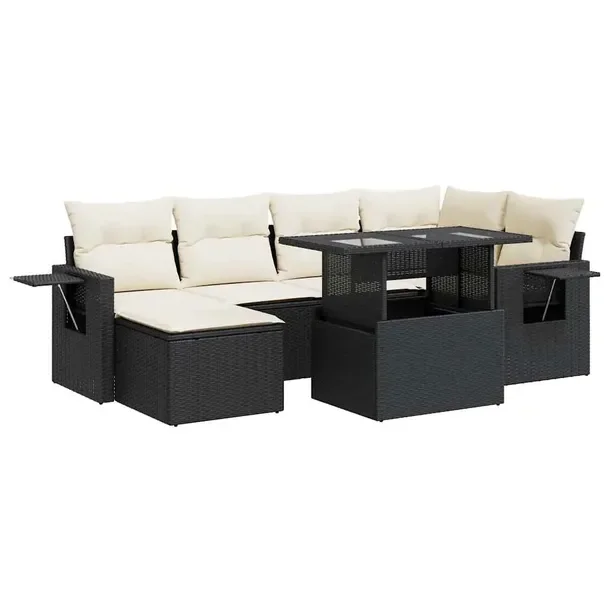 Zestaw wypoczynkowy z rattanem PE, czarny, wymiary: 55x62x69 cm, 62x62x69 c
