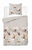 Pościel - Pościel satynowa 140x200 szarobeżowa w kwiaty cappuccino – Satin Stories - miniaturka - grafika 1