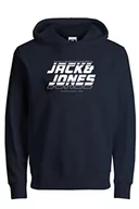 Bluzy dla chłopców - Jack & Jones Junior Chłopięca bluza z kapturem Jcoelliot Sweat Hood FST Jnr, granatowy blezer, 128 - miniaturka - grafika 1