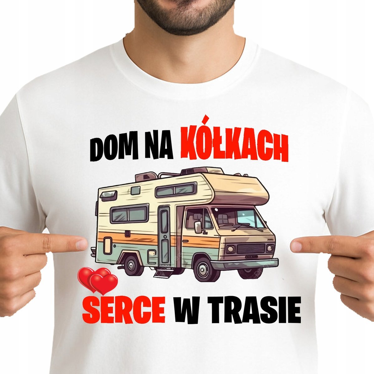 KOSZULKA MĘSKA KAMPER DOM NA KÓŁKACH SERCE W TRASIE CAMPER CAMPING M 3451