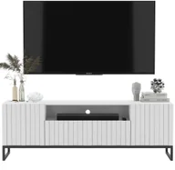Szafki RTV - Szafka RTV Glamour Nowoczesna Komoda RTV Pólka na sprzęt RTV Biały Mat Rama Czarna 150 cm - miniaturka - grafika 1