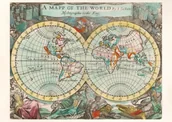Plakaty - Plakat mapa świata XVIII wiek dwie półkule retro - miniaturka - grafika 1
