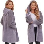 Płaszcze damskie - CIEPŁA ALPAKA Z BARANKIEM PŁASZCZ Z WEŁNĄ CIEPŁY MIĘKKI PRZEJŚCIOWY ALPAKI - miniaturka - grafika 1
