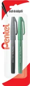 Kredki, ołówki, pastele i pisaki - PENTEL, Pisak/pędzelek do kaligrafii SES15, czarny zielony - miniaturka - grafika 1