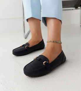 Granatowe mokasyny o matowym wykończeniu Scafati-39 - Mokasyny damskie - miniaturka - grafika 1