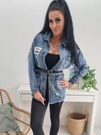 Kurtki damskie - KLASYCZNA KATANA JEANSOWA ENOLA Z CZARNYM PASKIEM JEANS BLUE - NIEBIESKA - S WEST - miniaturka - grafika 1