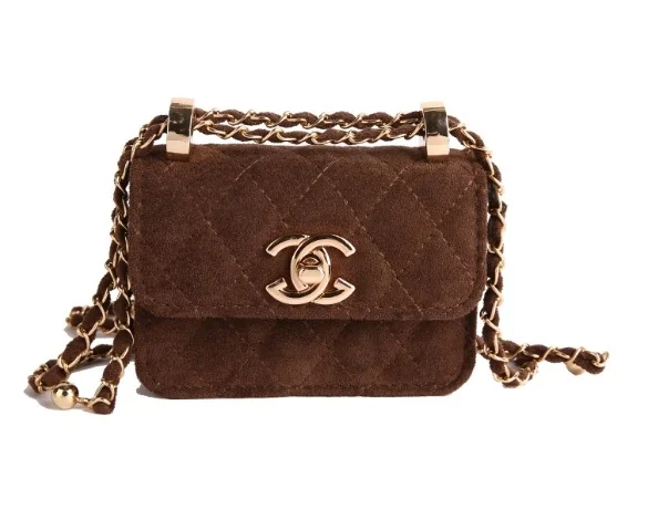 mała brązowa TOREBKA damska pikowana na łańcuszku mini luksusowa 13×11×6 cm