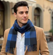 Apaszki i szaliki męskie - Szalik Męski Granatowy Niebieski Kratka Wełna - miniaturka - grafika 1