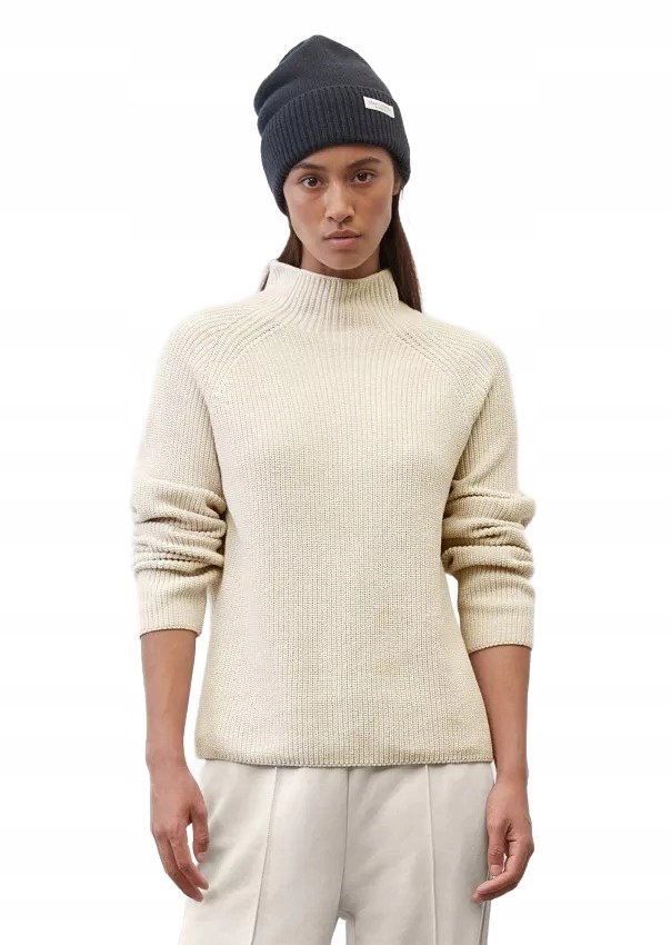 MARC O'POLO KREMOWY BAWEŁNIANY SWETER Z GOLFEM GŁADKI M 6BA