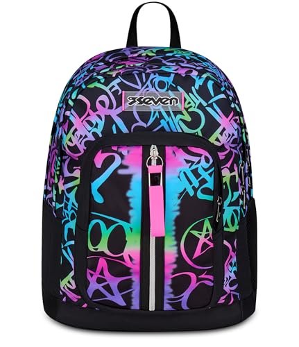 Seven Nowy krój dwukomorowy plecak, fioletowy, kieszeń na butelkę, pojemność maxi, wstępnie uformowane oparcie, plecak szkolny, dla dziewczynek i dziewcząt, Różowy, Taglia unica, nowoczesny