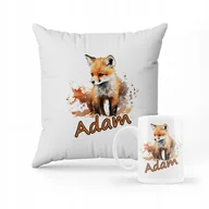 Gadżety dla niej i dla niego - ZESTAW PODUSZKA + KUBEK Prezent lisek + IMIĘ - miniaturka - grafika 1