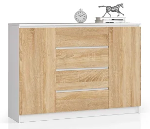 Skandynawska komoda do salonu biały + dąb sonoma P8-N64 - Komody Skandynawska komoda do salonu biały + dąb sonoma P8-N64 - Komody - miniaturka - grafika 1
