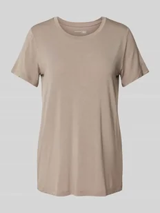 T-shirt z prążkowanym okrągłym dekoltem - Koszulki i topy damskie - miniaturka - grafika 1