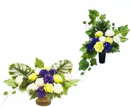 Sztuczne kwiaty - KOMPLET KOMPOZYCJA NA CMENTARZ sztuczny bukiet donica + wkład do flakonu - miniaturka - grafika 1