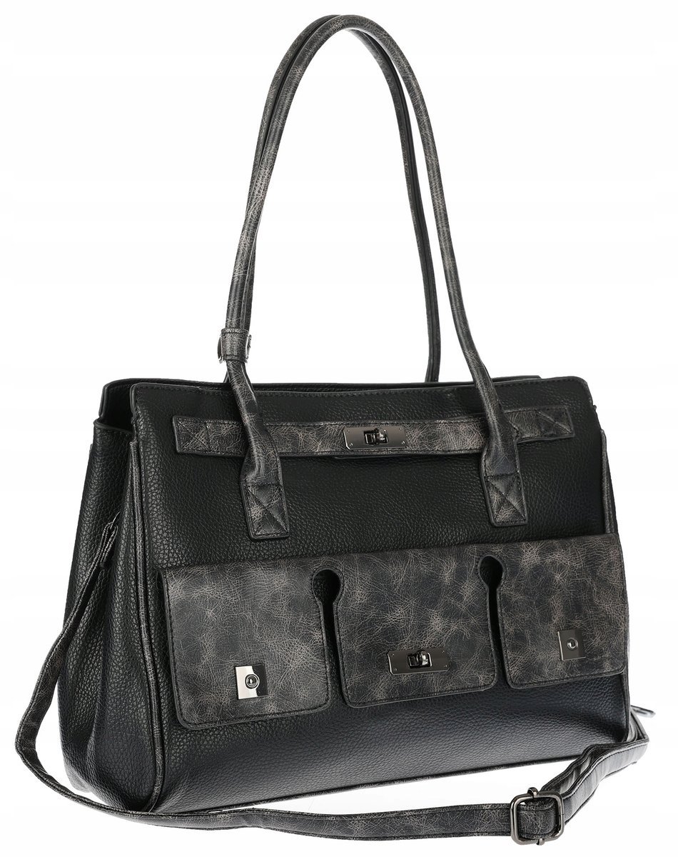 Torebka damska shopper A4 elegancka do pracy włoska marka MC434 Czarna