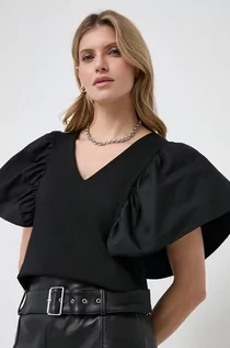 Bluzki damskie - Karl Lagerfeld bluzka bawełniana kolor czarny gładka - grafika 1