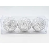 Bombki - Bombki styropianowe 8 cm biało-srebrne cekiny 3 szt. - miniaturka - grafika 1