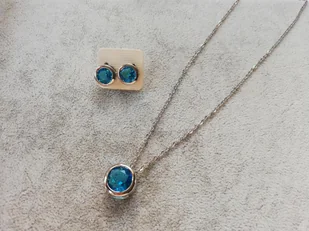 komplet NIEBIESKA CYRKONIA i kolczyki STAL srebrna - Kolczyki - miniaturka - grafika 1