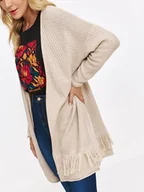 Swetry damskie - Długi kardigan z frędzlami - miniaturka - grafika 1