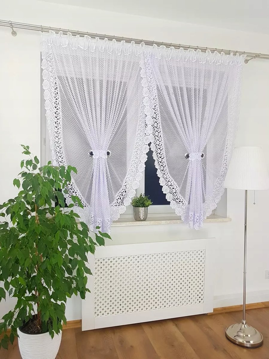 FIRANA GOTOWA DWA PANELE Z GIPIURĄ FIRANA DO SALONU SIATECZKA FIRANKI BIAŁE