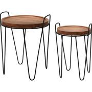 Ławy i stoliki kawowe - Stoliki kawowe z drewna tekowego 2 sztuki metalowy stelaż J11302300 - miniaturka - grafika 1