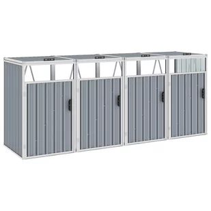 vidaXL Osłona na 4 kosze na śmieci, szara, 286x81x121 cm, stalowa vidaXL - Kosze na śmieci - miniaturka - grafika 1