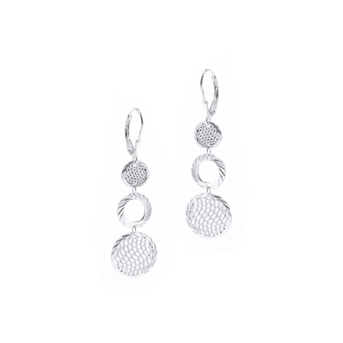 Srebrne wiszące kolczyki 925 Ażurowe Potrójne Kółka