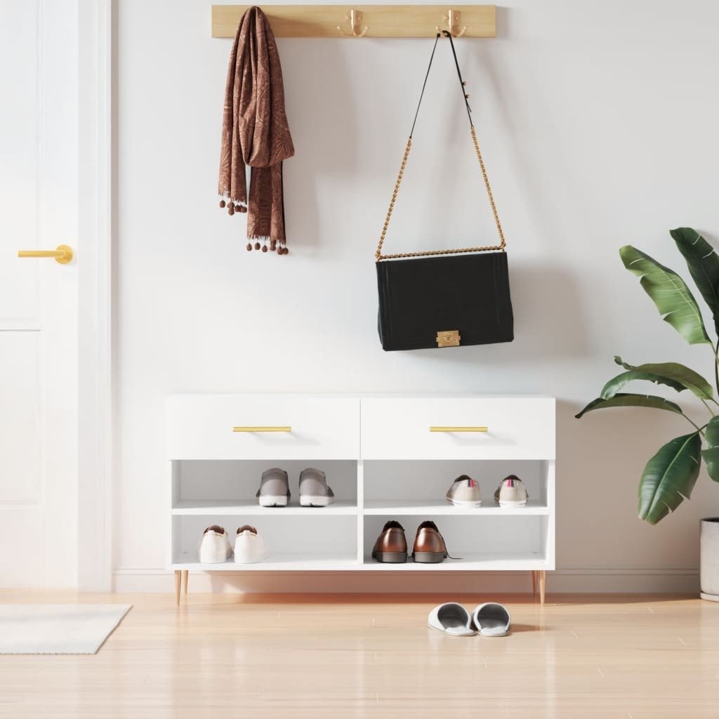 Ławka na buty biała 102x35x55 cm Materiał drewnopochodny