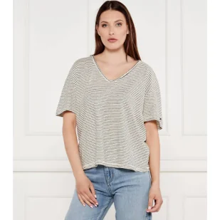 Tommy Hilfiger T-shirt Loose fit z dodatkiem lnu - Koszulki i topy damskie - miniaturka - grafika 1