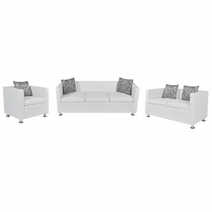 vidaXL Biaa sofa ze sztucznej skry 2+3+1 - Komplety wypoczynkowe - miniaturka - grafika 1