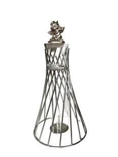Znicz Lampion Srebrny Wieża Aniołek - Lampiony i znicze - miniaturka - grafika 1