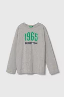 Bluzki dla chłopców - United Colors of Benetton longsleeve bawełniany dziecięcy kolor szary z nadrukiem - miniaturka - grafika 1